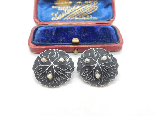 Theodor Fahrner Pair Of Sterling Silver, Enamel & Pearl Art Nouveau Brooches c1920