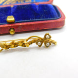 Victorian 15ct Yellow Gold & Seed Pearl Shamrock Knot Brooch Antique c1880