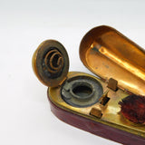 Victorian Novelty Tooled Leather Violin Case Travelling Inkwell Antique c1850