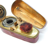 Victorian Novelty Tooled Leather Violin Case Travelling Inkwell Antique c1850