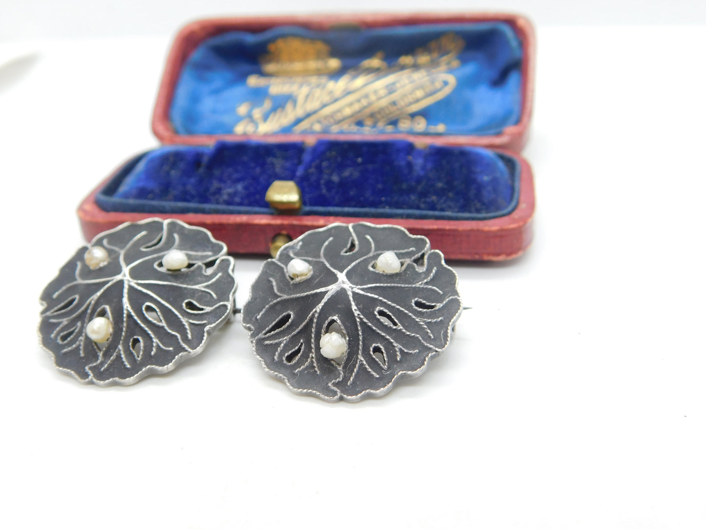 Theodor Fahrner Pair Of Sterling Silver, Enamel & Pearl Art Nouveau Brooches c1920