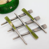 Aksel Holmsen Norwegian Sterling Silver Green Enamel Cross Hatch Brooch Antique