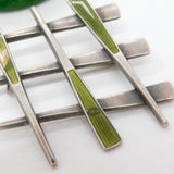 Aksel Holmsen Norwegian Sterling Silver Green Enamel Cross Hatch Brooch Antique