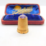 Victorian 14ct Yellow Gold & Carved Amethyst Sewing Thimble Antique c1890