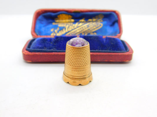 Victorian 14ct Yellow Gold & Carved Amethyst Sewing Thimble Antique c1890