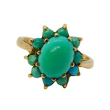 9ct Yellow Gold Turquoise Set Floral Cluster Ring Vintage 1967 London