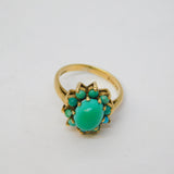 9ct Yellow Gold Turquoise Set Floral Cluster Ring Vintage 1967 London