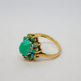 9ct Yellow Gold Turquoise Set Floral Cluster Ring Vintage 1967 London