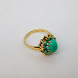 9ct Yellow Gold Turquoise Set Floral Cluster Ring Vintage 1967 London