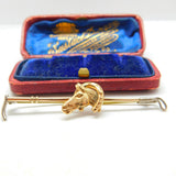 9ct Yellow Gold Hunting Crop, Shoe & Horses Head Stock Pin Brooch Antique