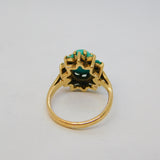 9ct Yellow Gold Turquoise Set Floral Cluster Ring Vintage 1967 London