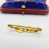 Victorian 15ct Yellow Gold & Seed Pearl Set Sweetheart Brooch Art Nouveau c1890
