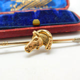 9ct Yellow Gold Hunting Crop, Shoe & Horses Head Stock Pin Brooch Antique