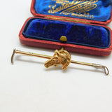 9ct Yellow Gold Hunting Crop, Shoe & Horses Head Stock Pin Brooch Antique
