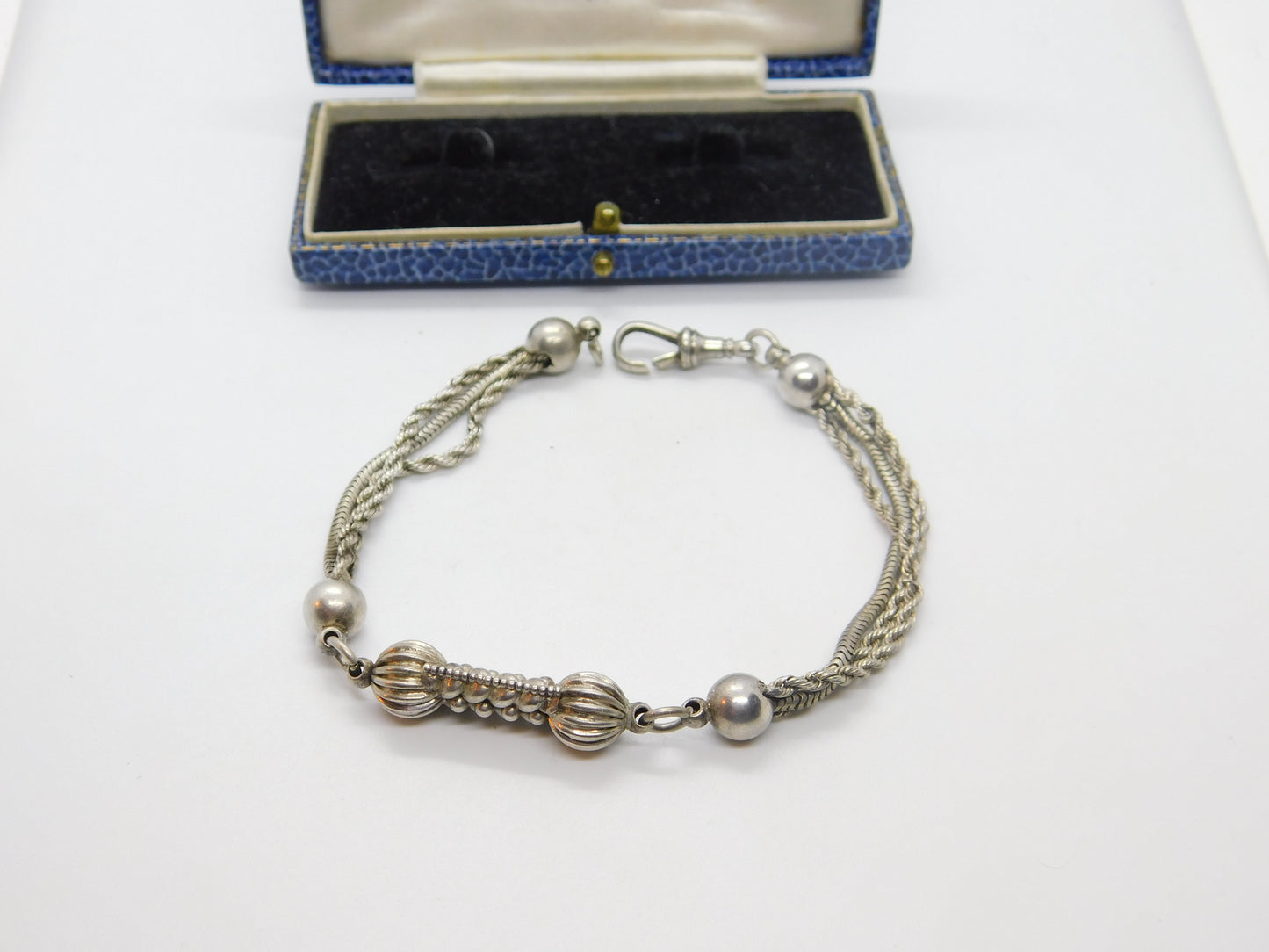 Victorian French Sterling SIlver Albertina Bracelet with Ball Links Antique 1860