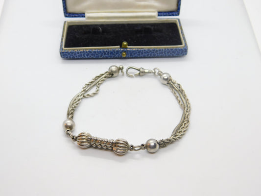 Victorian French Sterling SIlver Albertina Bracelet with Ball Links Antique 1860