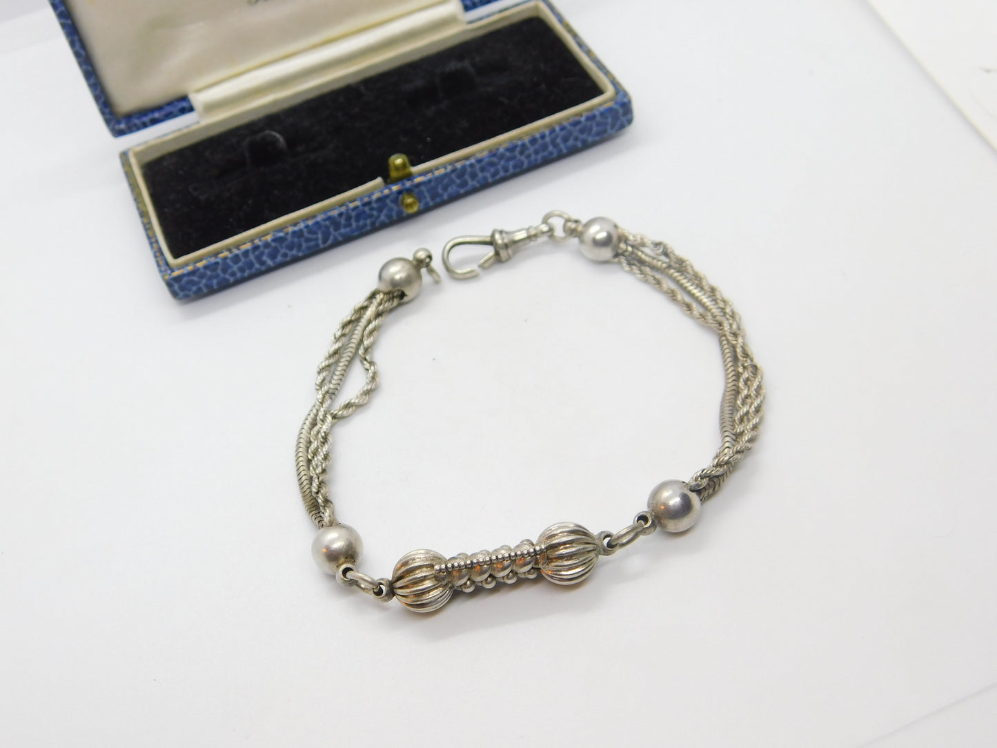 Victorian French Sterling SIlver Albertina Bracelet with Ball Links Antique 1860