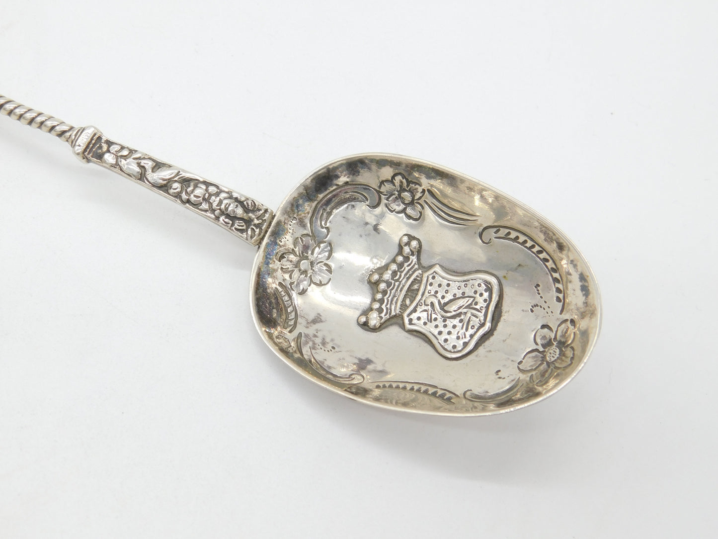 Victorian Dutch .833 Grade Silver Stork Pattern Christening Spoon c1890 Antique