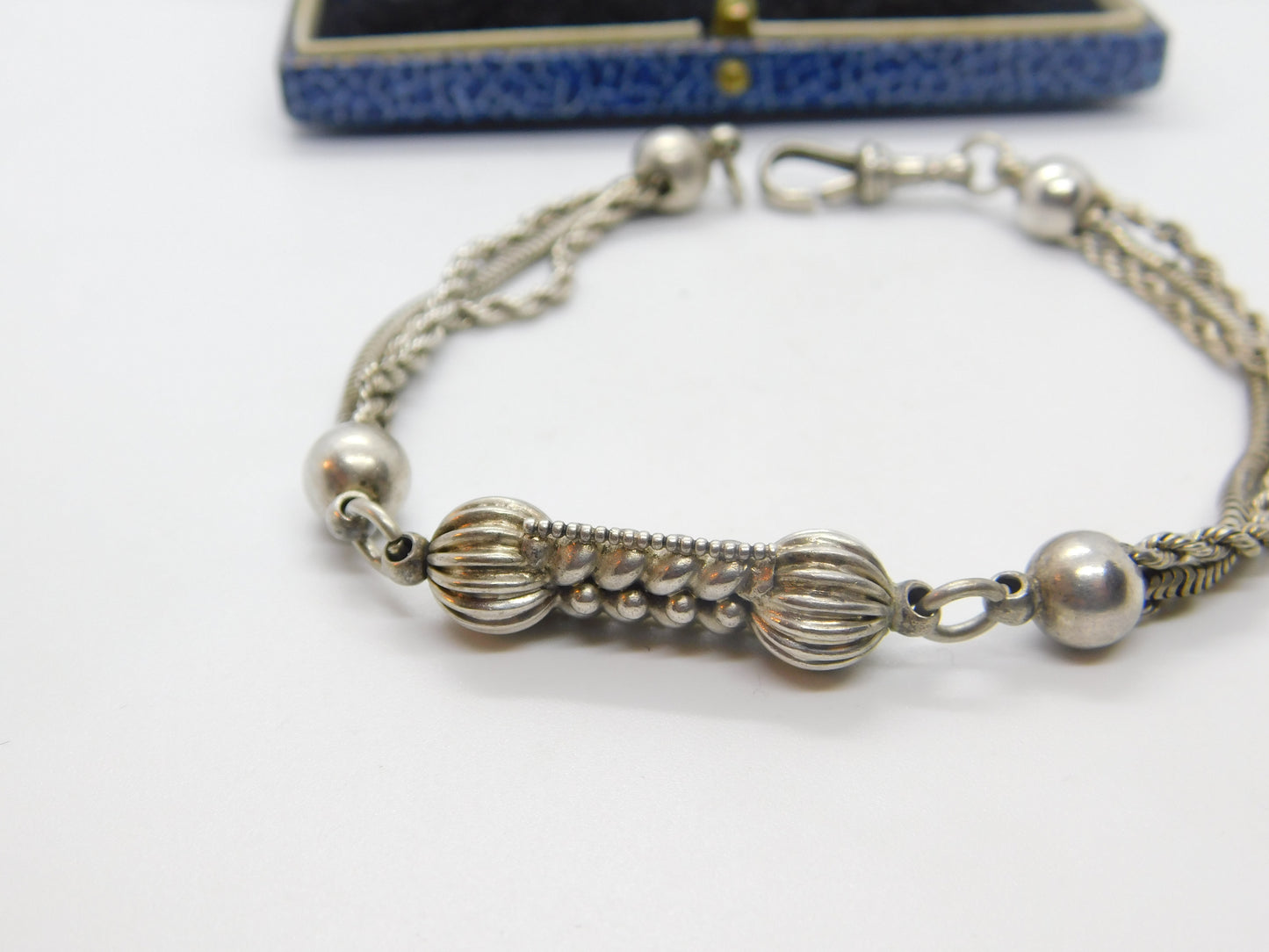 Victorian French Sterling SIlver Albertina Bracelet with Ball Links Antique 1860