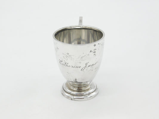 Sterling Silver Christening Mug Tankard 'Catherine Jane' 1919 Birmingham