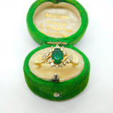 18ct Yellow Gold, Emerald & 0.25ct Diamond Crossover Ring Vintage c1980