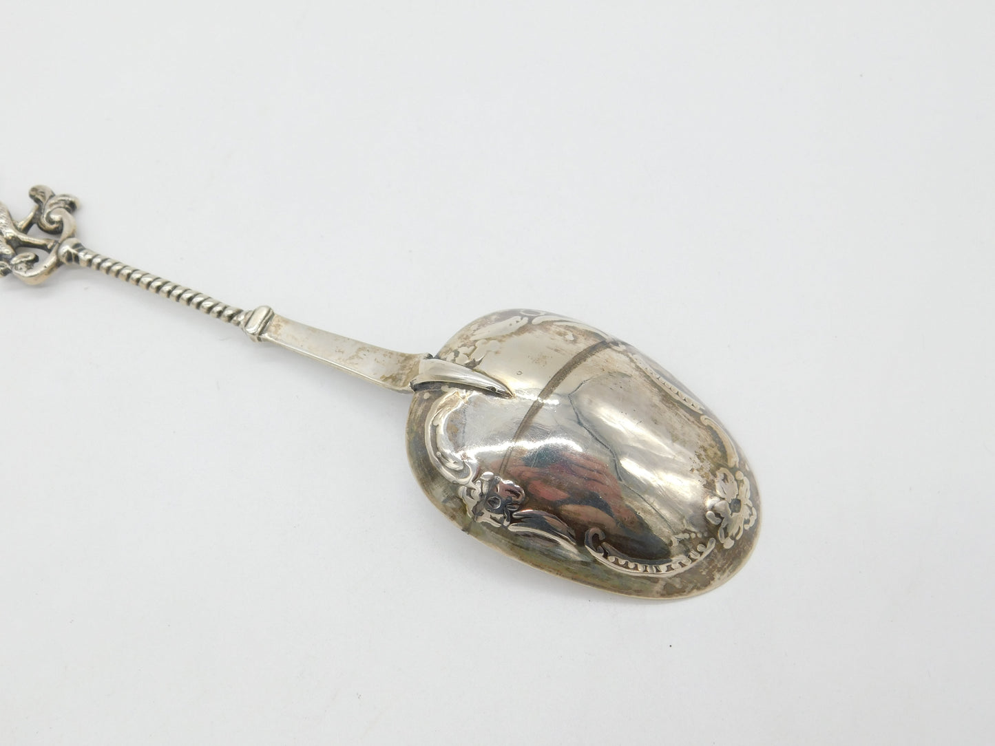 Victorian Dutch .833 Grade Silver Stork Pattern Christening Spoon c1890 Antique