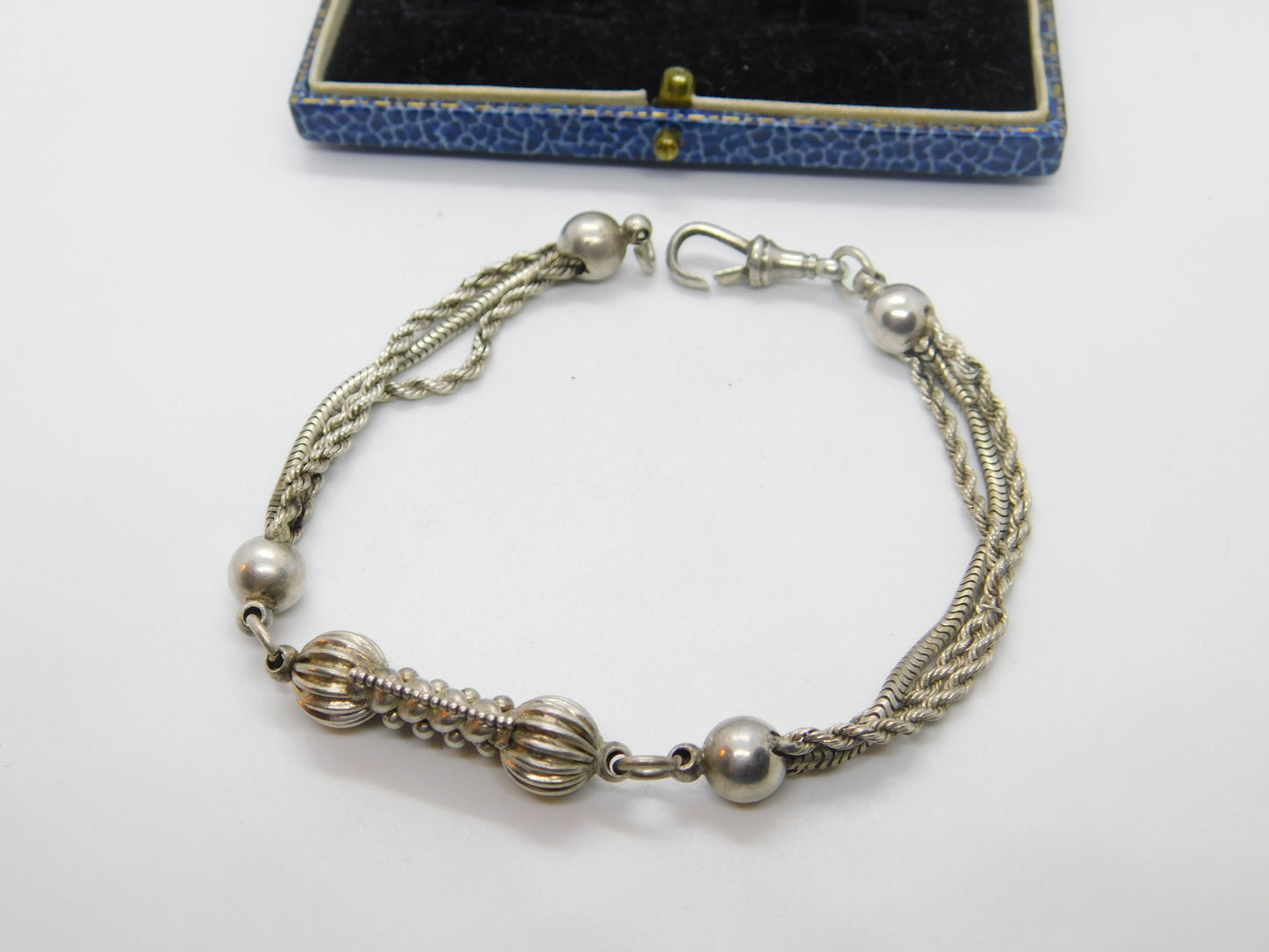 Victorian French Sterling SIlver Albertina Bracelet with Ball Links Antique 1860