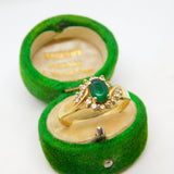 18ct Yellow Gold, Emerald & 0.25ct Diamond Crossover Ring Vintage c1980