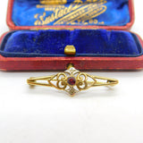 9ct Yellow Gold, Garnet & Diamond Floral Brooch Vintage 1969 London