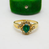 18ct Yellow Gold, Emerald & 0.25ct Diamond Crossover Ring Vintage c1980