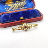 9ct Yellow Gold, Garnet & Diamond Floral Brooch Vintage 1969 London