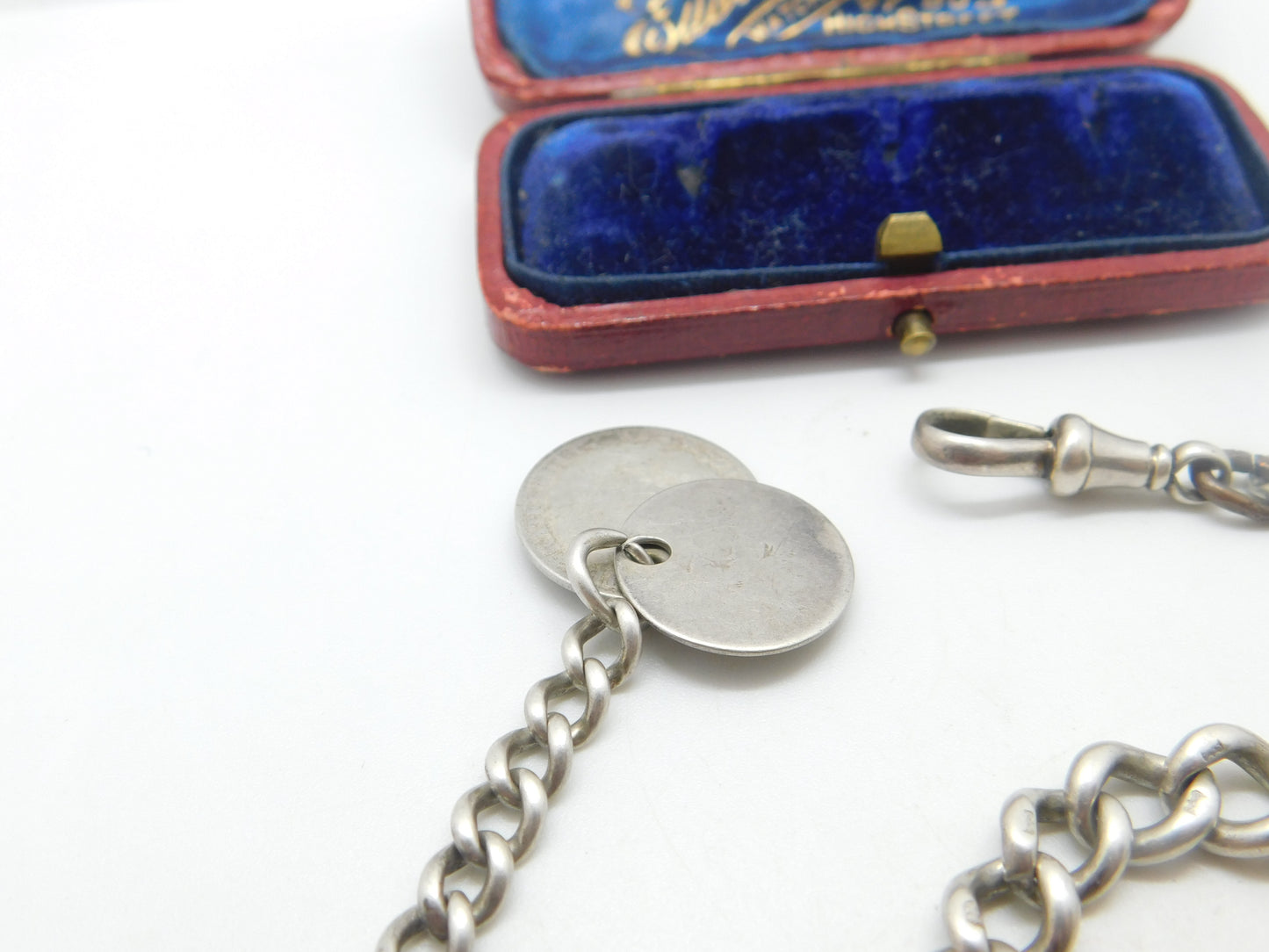 Victorian Sterling Silver Graduating Albert Link Watch Chain Antique c1890