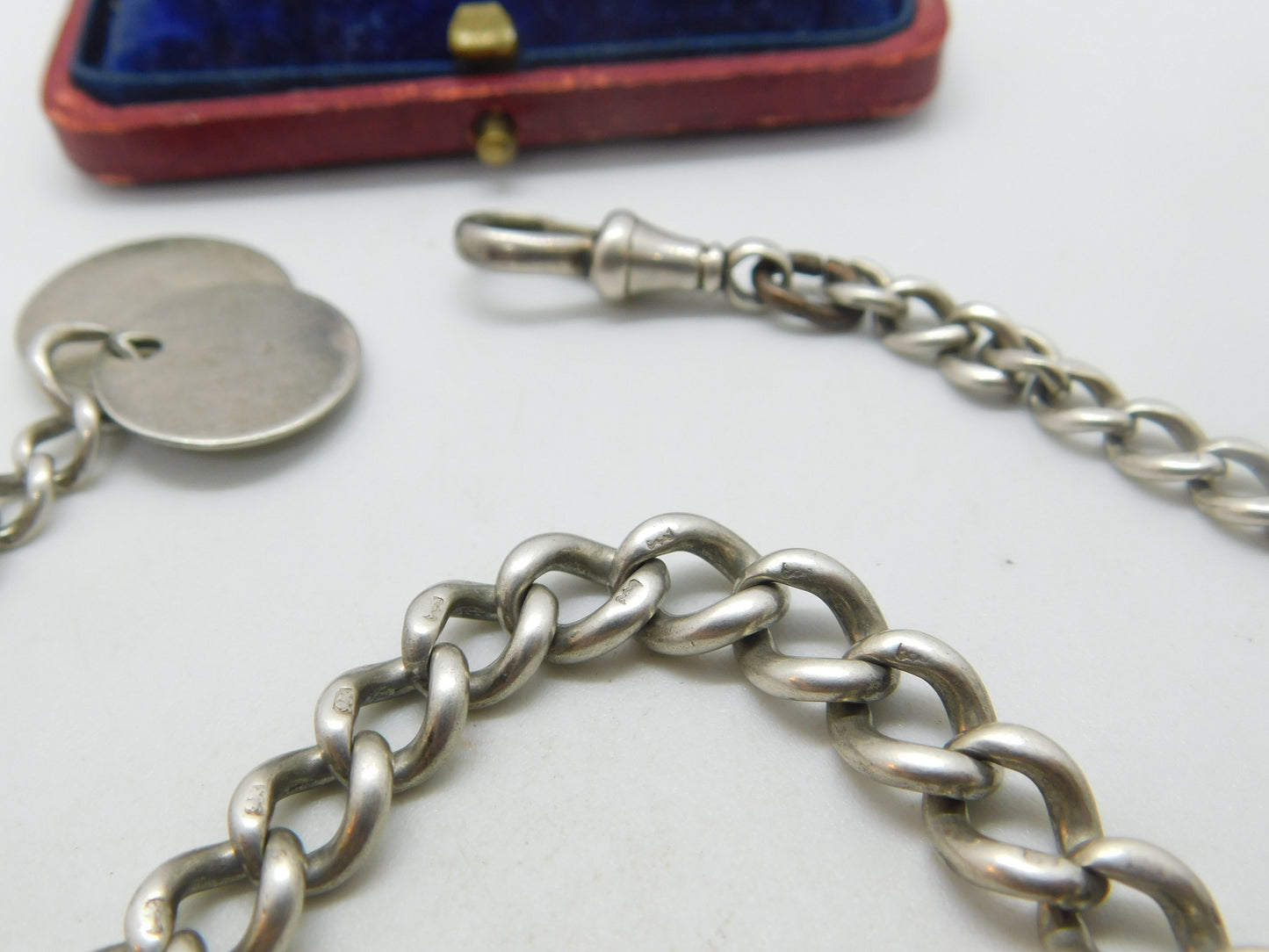 Victorian Sterling Silver Graduating Albert Link Watch Chain Antique c1890