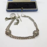 Victorian Sterling Silver Floral Albertina Bracelet with Albertina Tassels & Ottoman Coin Fob