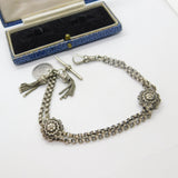 Victorian Sterling Silver Floral Albertina Bracelet with Albertina Tassels & Ottoman Coin Fob