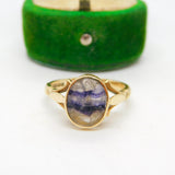 9ct Yellow Gold Derbyshire Blue John Signet Ring Vintage 1994 Birmingham