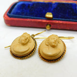 Regency Grand Tour 9ct Gold Carved Lava Female Cameo Earrings Antique c1830