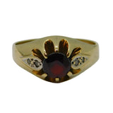 9ct Yellow Gold, Garnet & Diamond Gypsy Ring Vintage 1985 London