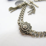 Victorian Sterling Silver Floral Albertina Bracelet with Albertina Tassels & Ottoman Coin Fob