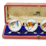 Boxed Set of Sterling Silver Fly Fishing Menu Holders Antique 1913 Chester