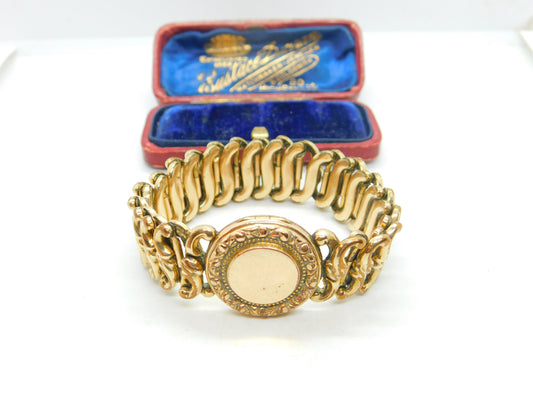 Victorian Rolled Gold Bracelet With 9ct Gold Locket Front Antique c1900