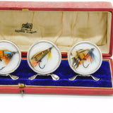 Boxed Set of Sterling Silver Fly Fishing Menu Holders Antique 1913 Chester