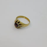 9ct Yellow Gold, Garnet & Diamond Gypsy Ring Vintage 1985 London
