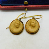 Regency Grand Tour 9ct Gold Carved Lava Female Cameo Earrings Antique c1830