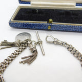 Victorian Sterling Silver Floral Albertina Bracelet with Albertina Tassels & Ottoman Coin Fob