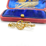 15ct Yellow Gold & Seed Pearl Shamrock & Crescent Brooch Antique c1890