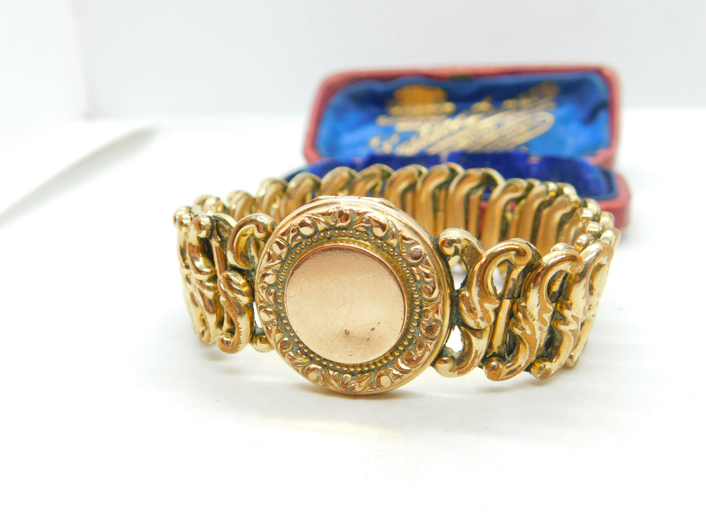 Victorian Rolled Gold Bracelet With 9ct Gold Locket Front Antique c1900