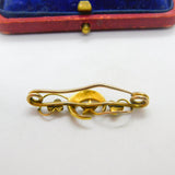 15ct Yellow Gold & Seed Pearl Shamrock & Crescent Brooch Antique c1890