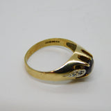 9ct Yellow Gold, Garnet & Diamond Gypsy Ring Vintage 1985 London