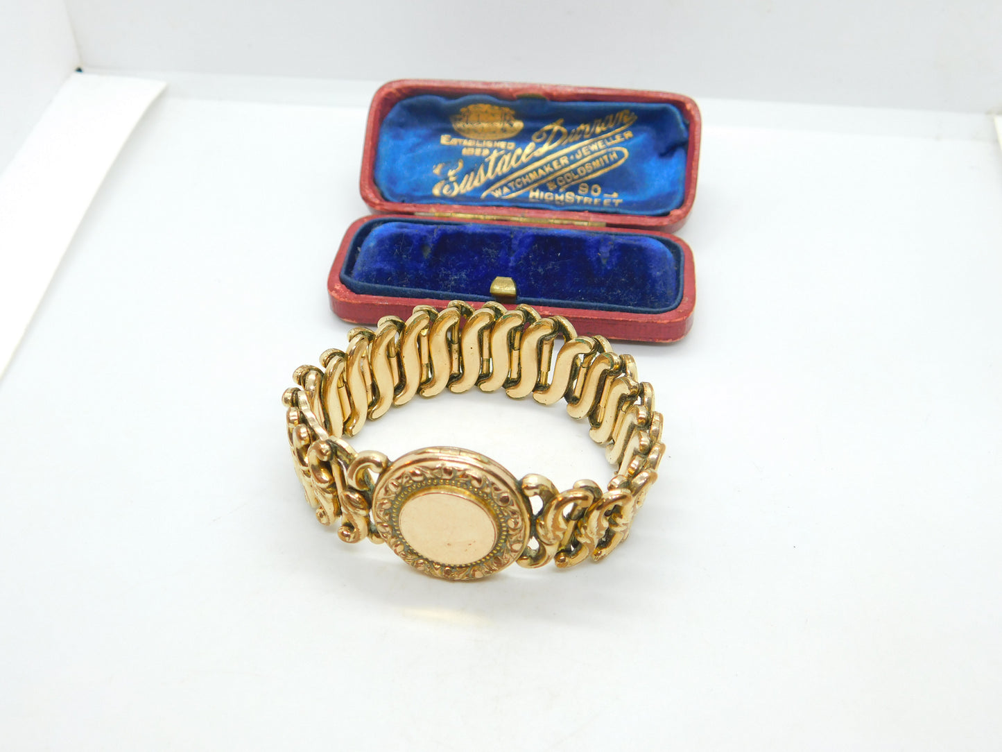 Victorian Rolled Gold Bracelet With 9ct Gold Locket Front Antique c1900